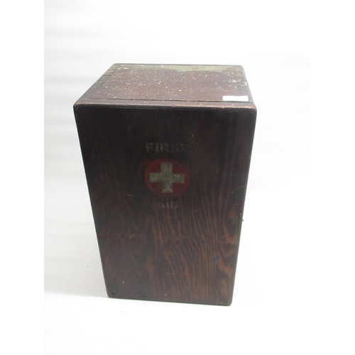 336 - Wood box, with internal compartments, and 'First Aid' with Red Cross symbol painted to front, H45.5c... 