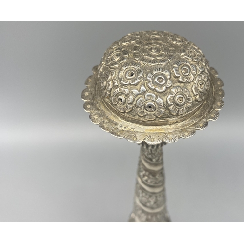 43 - Anthea Turner Collection - late C19th Indian white metal rose water sprinkler with ornate foliage de... 