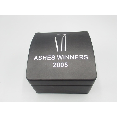 113 - Frazer Hines Collection - 2005 Ashes winners watch, white dial with baton numerals and three subsidi... 