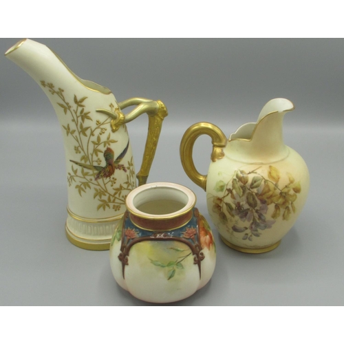 32 - Anthea Turner Collection - Royal Worcester blush ivory jug, decorated with flowers, shape 1116, H18.... 