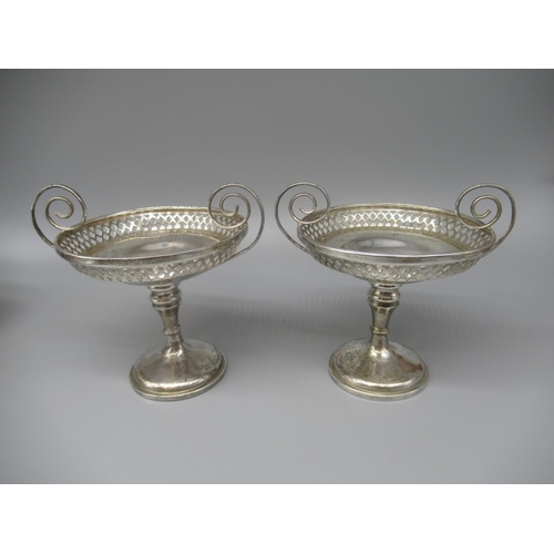 81 - Edw. VII Pair of hallmarked Sterling silver pedestal bon bon dishes with pierced gallery and scroll ... 