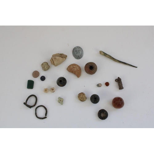 767 - Selection of Cypriot Greco-Roman and earlier small antiquities incl. spindle whorls, silver spirals,... 