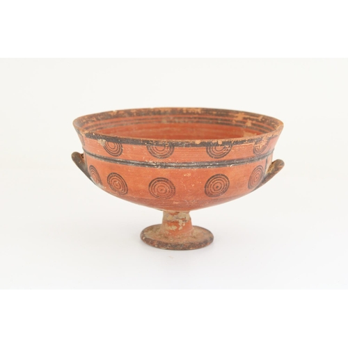 770 - Cypriot Cypro-Archaic period terracotta pedestal bowl, black border with concentric circle decoratio... 