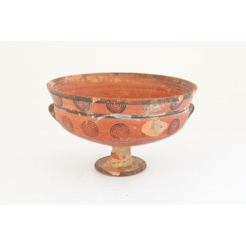 770 - Cypriot Cypro-Archaic period terracotta pedestal bowl, black border with concentric circle decoratio... 