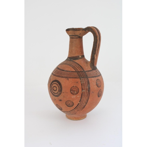 771 - Cypriot Cypro-Archaic period terracotta juglet, black border with concentric circle decoration, H16c... 