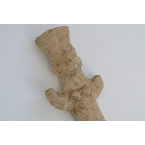 773 - Ancient Cypriot terracotta figure of a nude woman with headdress, H14cm

Provenance - From the colle... 