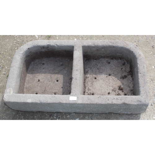 1458 - Concrete trough, with double compartment and drain holes, 78cm x 40cm