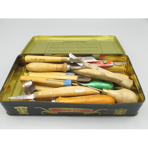 170 - Collection of wood carving tools mostly Swiss with beech handles