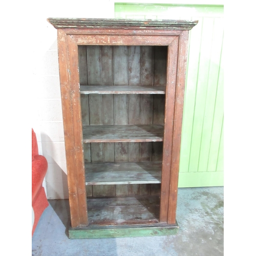 190 - Jenny Powell Collection - Rustic painted oak open cabinet, with moulded cornice and three shelves on... 