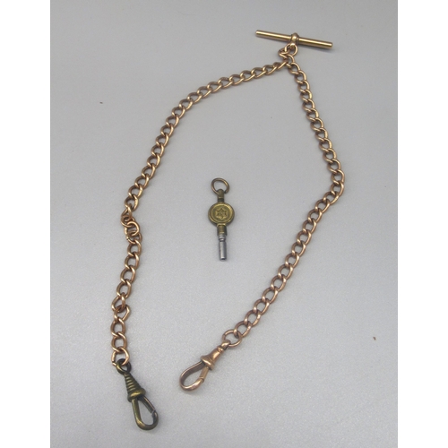 68 - 9ct gold fob chain, stamped 375, with yellow metal added clip and key, gross 28.6g