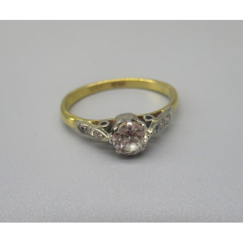 1 - 18ct yellow gold solitaire ring, the round cut diamond set in platinum mount with diamond set should... 