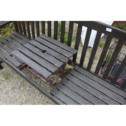 1453 - Wooden garden bench with elevating middle section, drinks table 17.5inch by 16.5inch