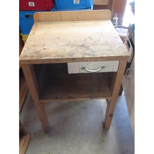 1464 - Scratch built work bench with single drawer and shelf 63cm X 55cm X 86cm