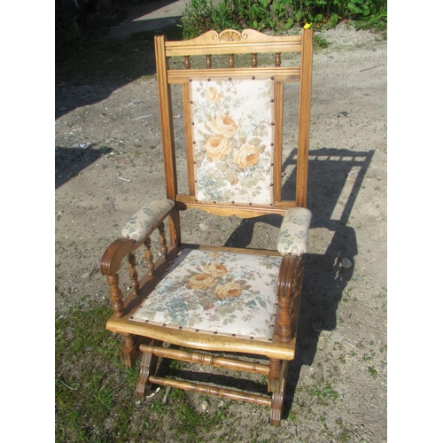 846 - Late C19th American walnut rocking chair, with upholstered seat and back