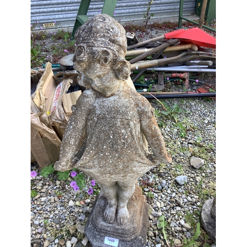 1449 - Reconstituted stone statue of a young girl leaning against a tree stump