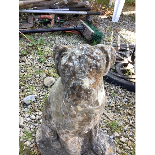 1450 - Reconstituted stone statue of a sitting boxer dog, H33cm