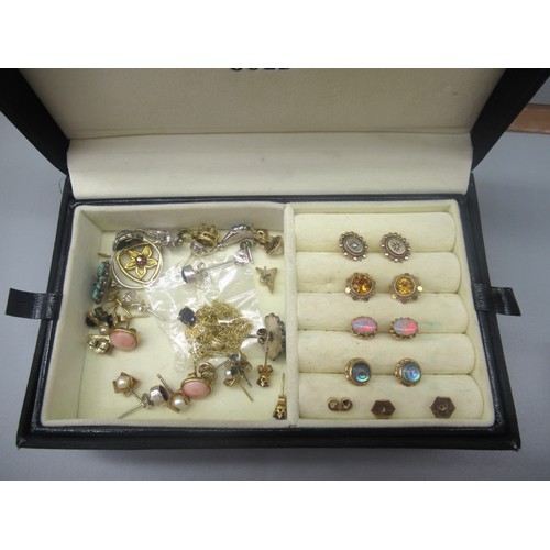 47 - Pair of 9ct yellow gold earrings set with cabochon opals (unmatched backs), a pair of 9ct gold earri... 