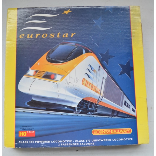 Hornby/Jouef limited edition HO gauge Eurostar Class 373 with power car, dummy car and 2 coaches with CoA. Models appear in excellent little run condition box good with storage wear, no instructions etc. Possibly missing a pantograph, see photos