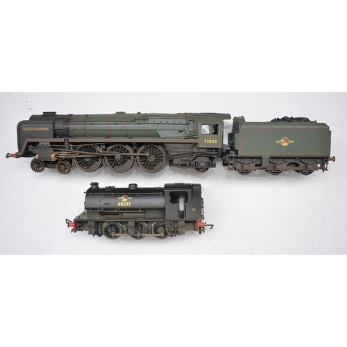 34 - Two weathered Hornby OO gauge electric steam train models to include R3244TTS 71000 Duke Of Gloucest... 