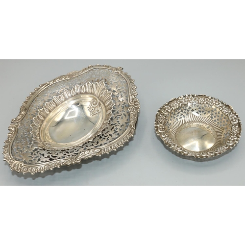 1158 - Victorian hallmarked silver heart shaped bon bon dish, floral scroll pierced border with S scroll ri... 