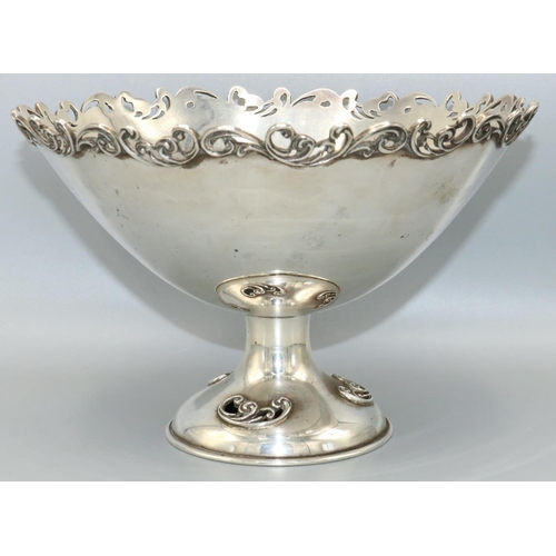 1078 - Turkish silver circular tapering fruit bowl, with pierced scroll rim and base, stamped Harun Kara 90... 