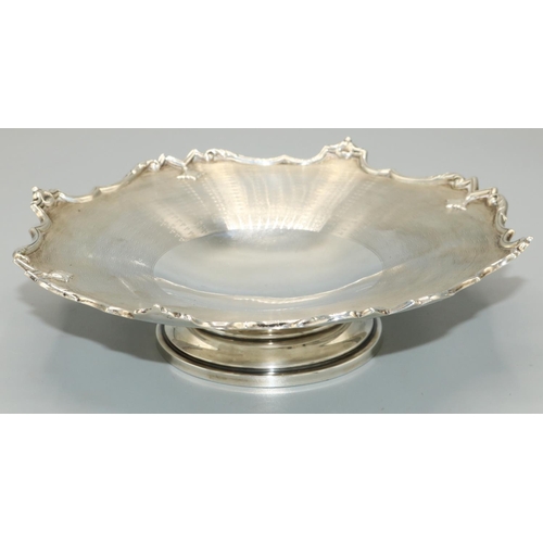 1167 - George V hallmarked silver pedestal bon-bon dish, engine turned centre with angular cast border, on ... 