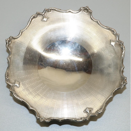 1167 - George V hallmarked silver pedestal bon-bon dish, engine turned centre with angular cast border, on ... 