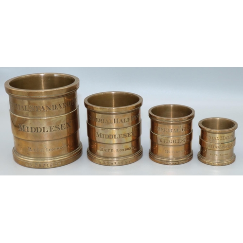 1251 - Graduated set of four Bate of London Middlesex Imperial Standard bronze cylindrical measures, Pint t... 