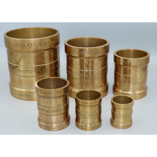 1252 - Graduated set of six Middlesex County Council Imperial Standard bronze cylindrical measures, Quart t... 