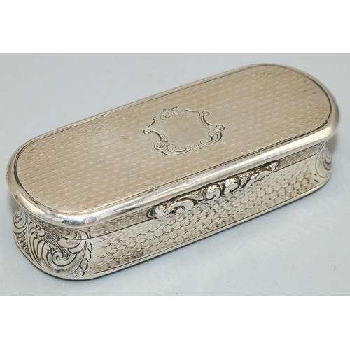 1144 - Victorian hallmarked silver rounded rectangular snuff box, all over engine turned with vacant cartou... 