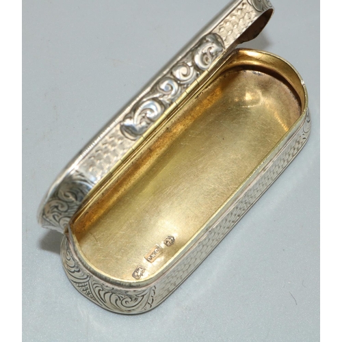 1144 - Victorian hallmarked silver rounded rectangular snuff box, all over engine turned with vacant cartou... 