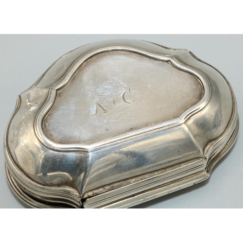 1107 - George III serpentine D shaped table snuff box, hinged lid inset with a polished brown agate panel w... 