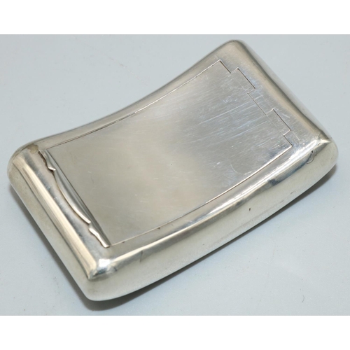 1148 - George III hallmarked silver curved rectangular snuff box, plain with gilt interior and inset hinge,... 