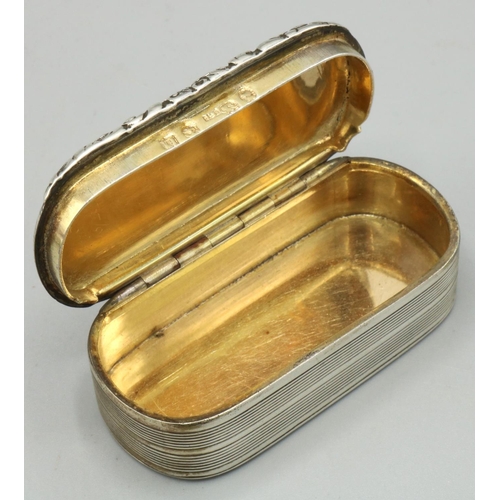 1176 - George III hallmarked silver rounded rectangular snuff box,  all over decorated with reeded bands, w... 