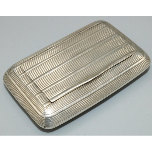 1105 - George III hallmarked silver rectangular snuff box, all over with reed banded, gilt interior with de... 