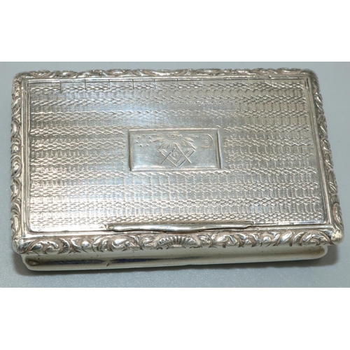 1149 - George IV hallmarked silver rectangular snuff box, engine turned with scroll cast edge, hinged lid w... 