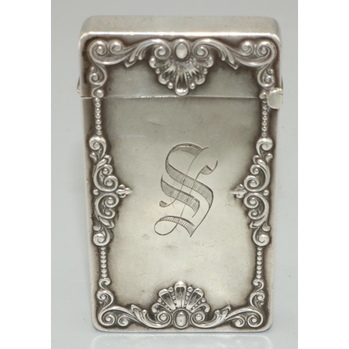 1137 - American Sterling silver rectangular vesta case, front relief decorated with a portrait of a grimaci... 