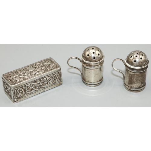 1172 - Pair of Victorian hallmarked silver pepperettes, modelled as flour dredgers probably by Joseph Whitt... 