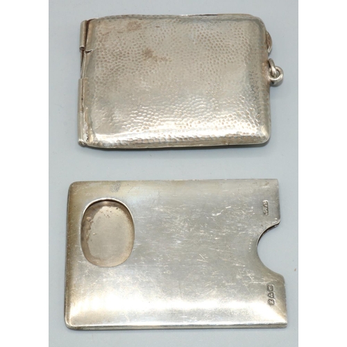 1185 - George V hallmarked silver rectangular calling card case by Grey & Co Chester 1910, H7cm and an Edwa... 