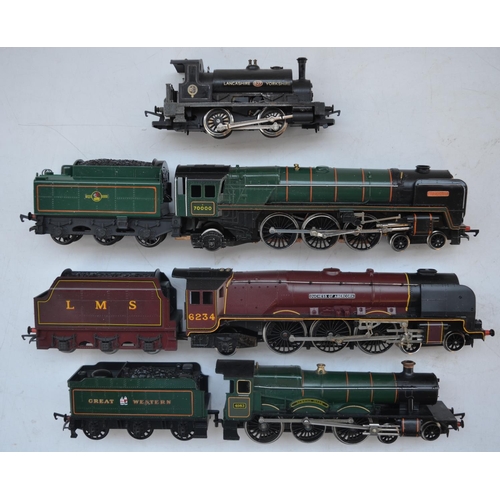 67 - Four previously run Hornby electric locomotive models to include R759 GWR Albert Hall, R305 LMS Coro... 