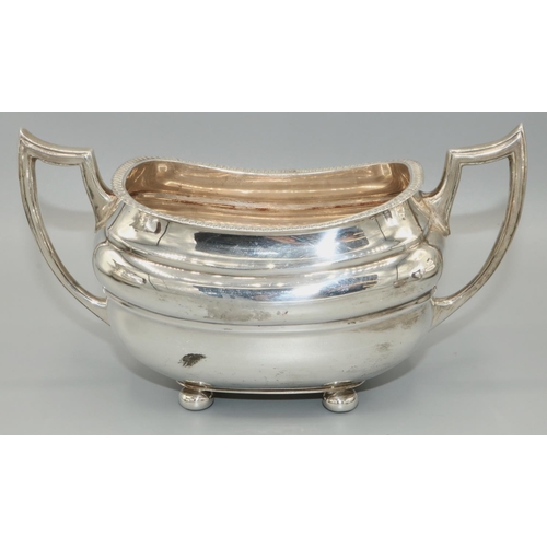 1201 - George.VI hallmarked silver four piece tea service, ovoid bodies with gadrooned rims on ball feet, m... 