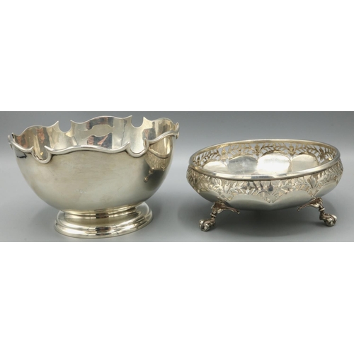 1072 - Small Edward VII hallmarked silver Monteith bowl, by Ackroyd Rhodes London 1902, D14cm and a George ... 