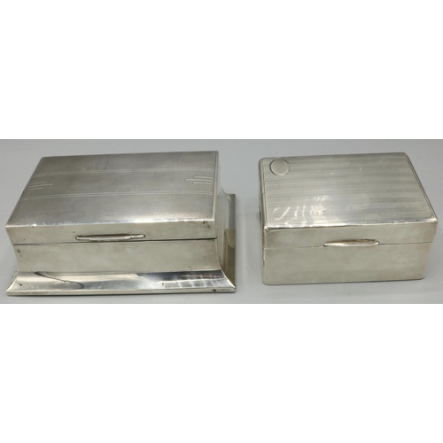 1192 - Elizabeth II hallmarked silver rectangular table cigarette box, hinged lid with Art Deco engine turn... 