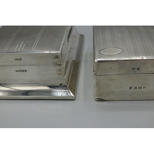 1192 - Elizabeth II hallmarked silver rectangular table cigarette box, hinged lid with Art Deco engine turn... 