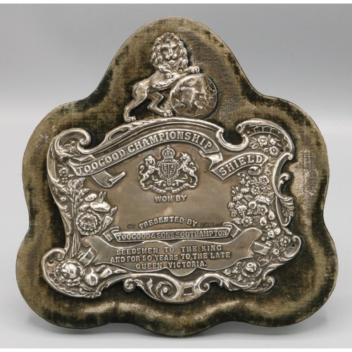 1190 - Edward VII hallmarked silver 'Toogood Championship Shield' plaque on velvet easel stand, Birmingham ... 