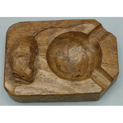 1425 - Robert Mouseman Thompson of Kilburn - an oak canted rectangular ashtray, carved with signature Mouse... 