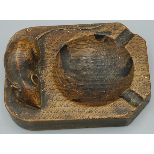 1427 - Robert Mouseman Thompson of Kilburn - an oak canted rectangular ashtray, carved with signature Mouse... 