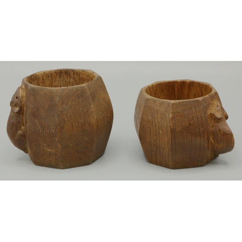 1424 - Robert Mouseman Thompson of Kilburn - two octagonal oak napkin rings, both carved with signature Mou... 