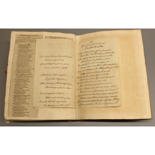 1301 - Vellum bound c19th scrap book, containing hand-written prose, riddles, etc.  and articles from the c... 