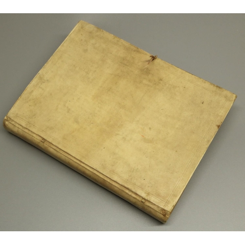 1301 - Vellum bound c19th scrap book, containing hand-written prose, riddles, etc.  and articles from the c... 